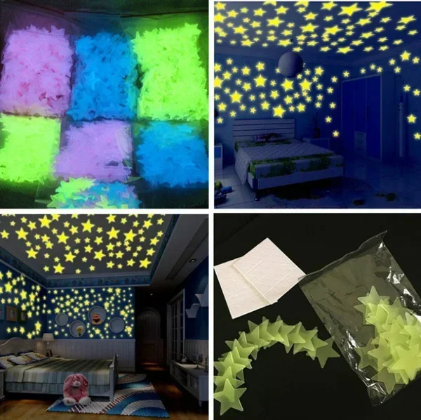Glow in The Dark Stars Wall Stickers Luminous 3D Fluorescent Adhesive Decoration for Home Baby Kids Bedroom Ceiling 50/1000Pcs luminous wall stickers