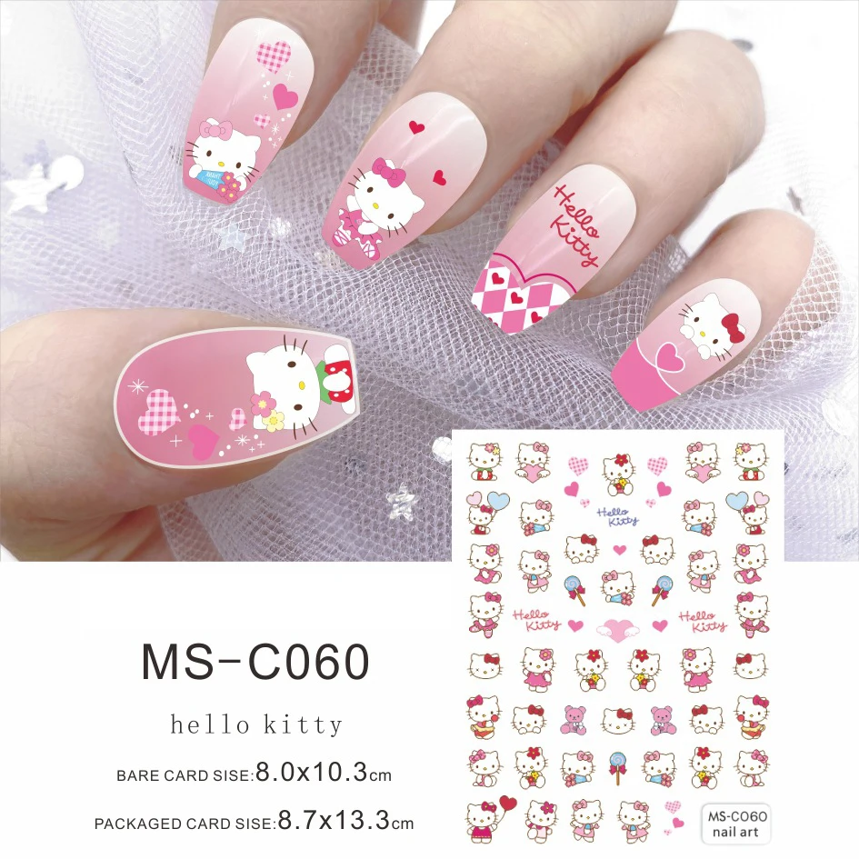 3D Kawaii Sanrioed Nail Stickers 4PCS/1PC Set Hello Kitty Kuromi Melody Cartoon Nail Decals Decoration Supplies Press on Nails
