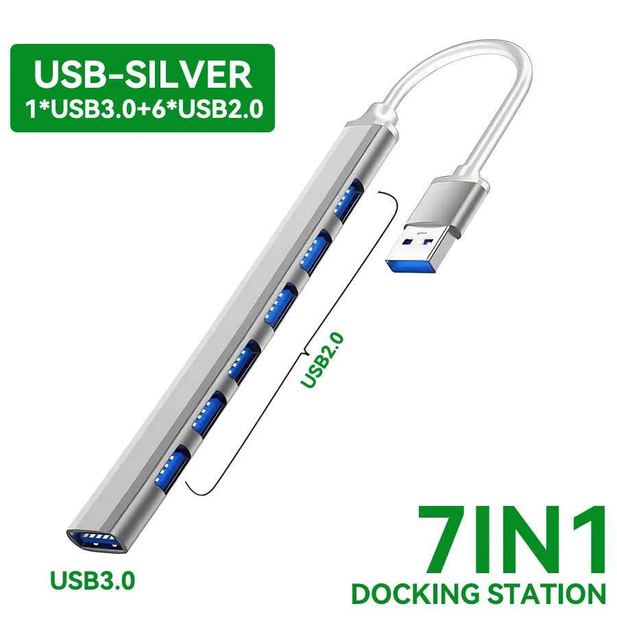 7-Port High-Speed USB Hub with USB-C and USB-A Connectivity