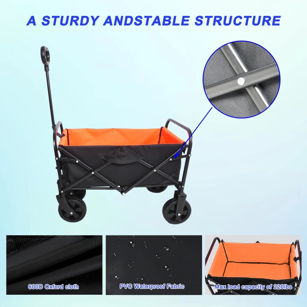 Mini Folding Wagon Garden Shopping Beach Cart, Wagon Gardon Cars with Two Brakes for Beaches, Gardens, Parks, Camping