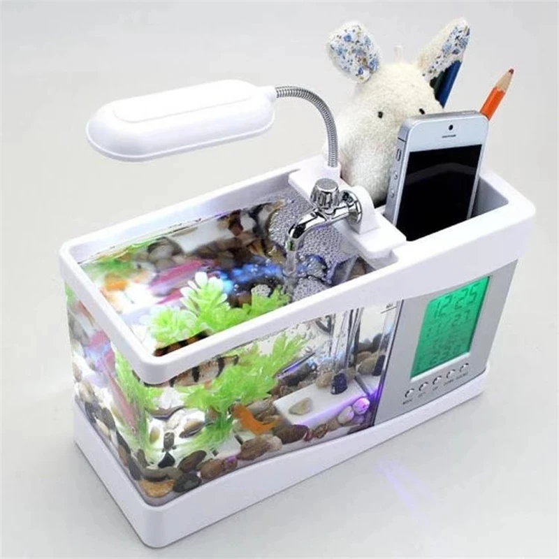 Multifunctional Fish Tank Table Filter Lighting Three-in-One Fighting Fish Tank Aquarium Accessory Aquarium LCD Timer Clock Lamp