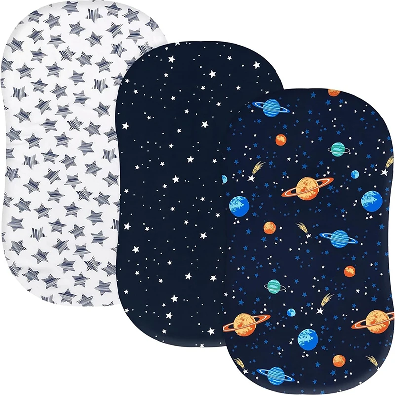 3PCS Bassinet Sheets for Baby Boy Girl Stretchy Breathable Fitted Sheet Universal for Bassinet Cradle Hourglass Oval Pad