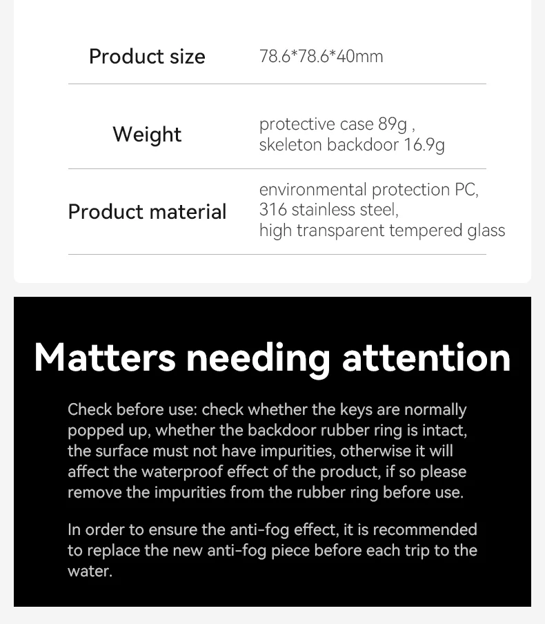 Waterproof Case Full Scene Anti-fog Underwater Tempered Glass Lens Diving Housin