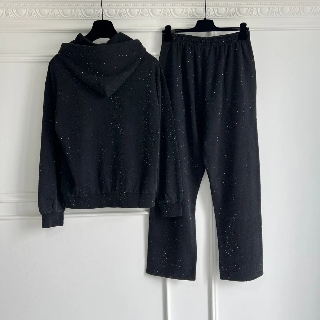 3FW Paris heavy washed full diamond zipper jacket suit pants loose unisex hoodie couple