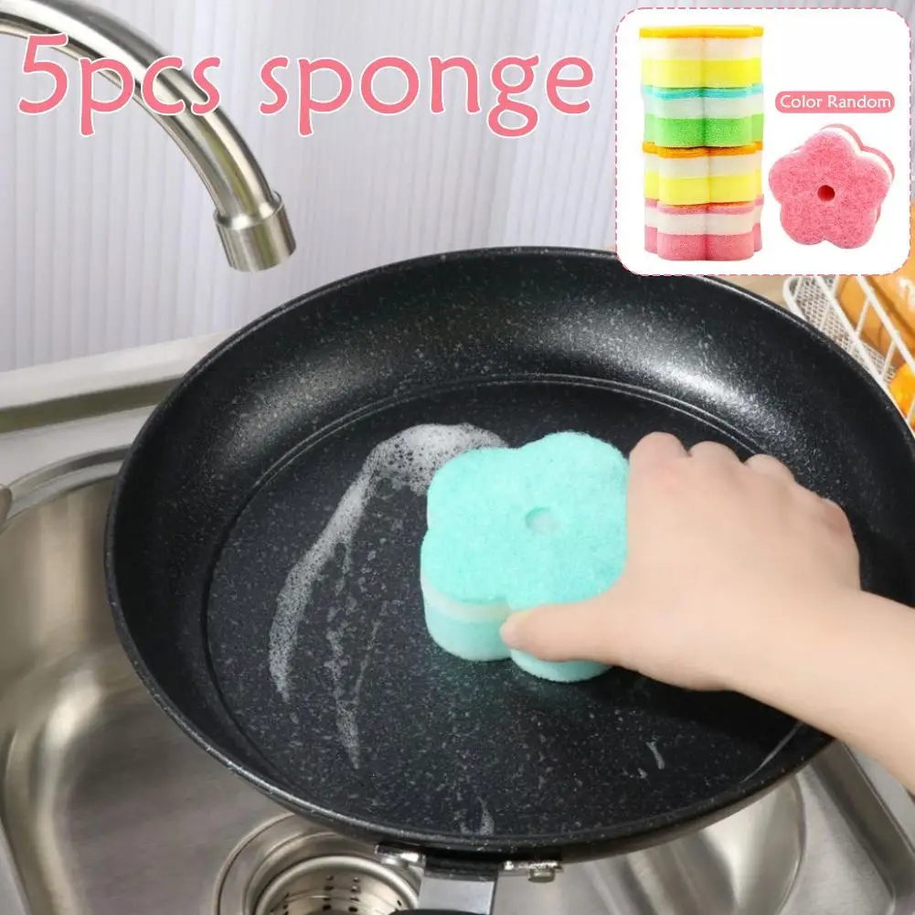 

5PC Color Random Flower Shape Dishwashing Sponge Brush Kitchen Cleaning Cleaning Tableware Tool Household Glass L9P4