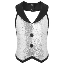  Child Kids Boys Sleeveless Backless Sparkling Sequins Vest Tops Jazz Dance Wear Stage Performance Costume Party Clothing 