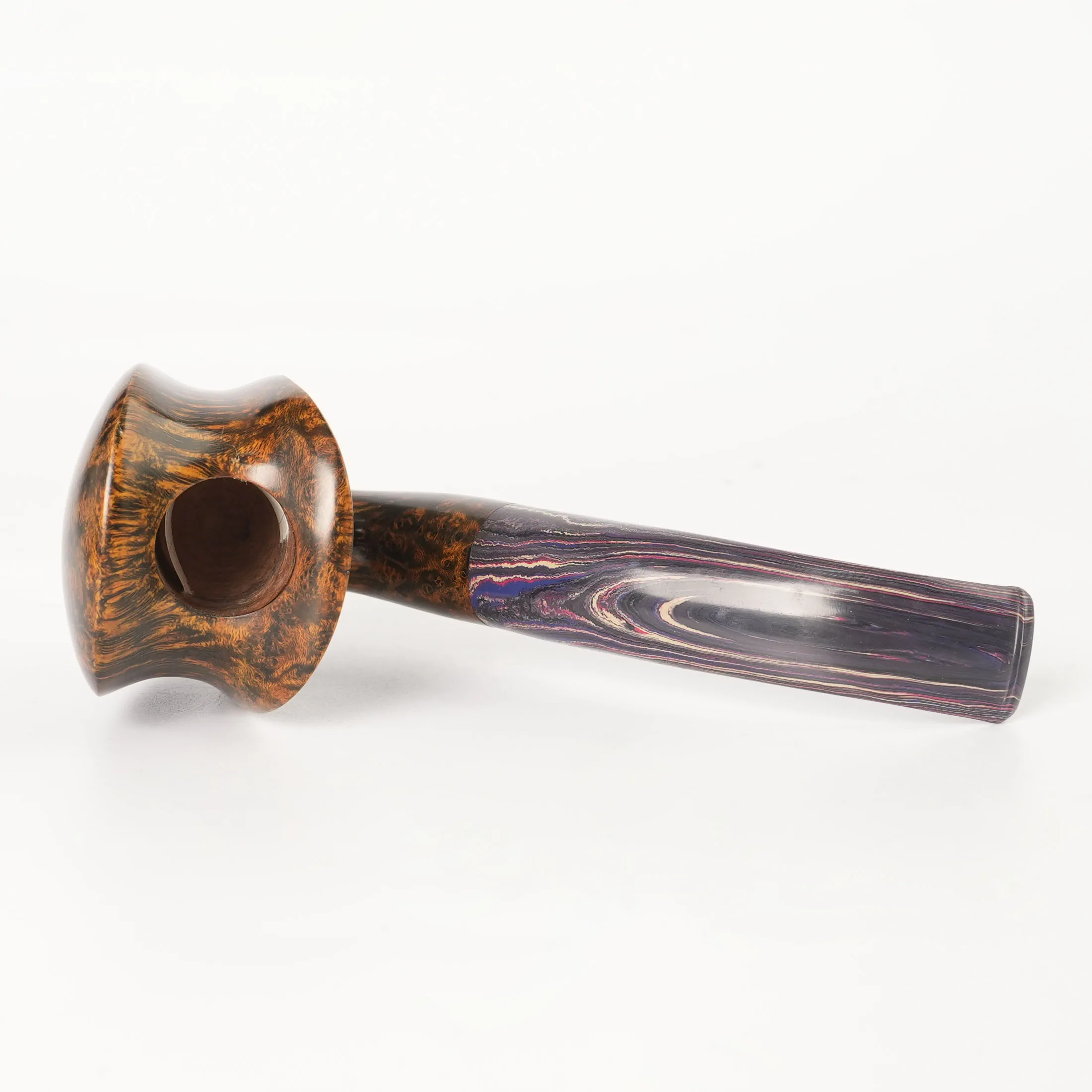 JIBILL Handmade briar tobacco pipe Freestyle curved handle pipe Colored vulcanized rubber mouth Solid wood shield bowl