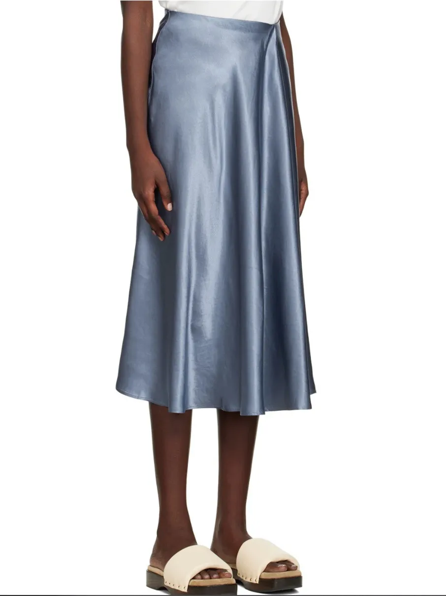 

Women Solid Color Satin Pleated Skirt 2023 Early Autumn New Ladies High Waist Zipper Elegant Temperament Mid-Length Jupe
