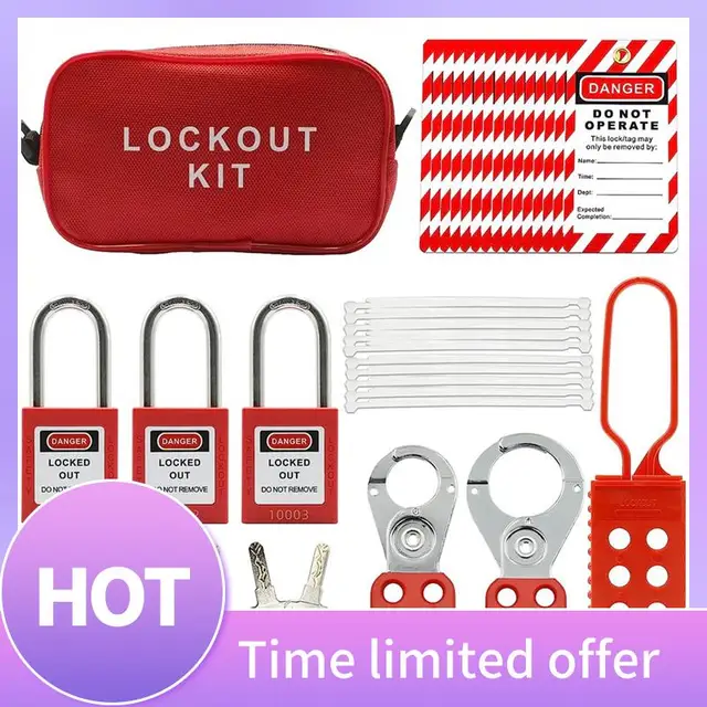 Lockout Tagout Set -Lockout Tagout Tag, Nylon Tie, Nylon Storage Bag, Redsafety Padlock, Lockout Tagout Locks ( Red Kit Set ) 1