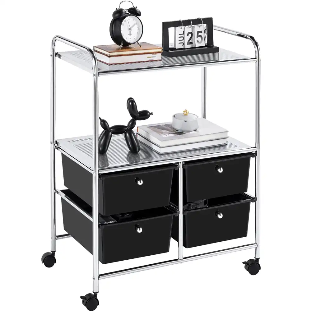 Rolling Storage Cart with 4 Drawers & 2 Shelves Storage Trolley On Wheels for Home Office School Salon
