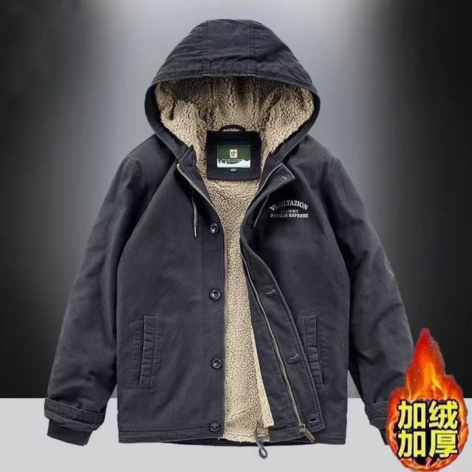 

Winter fleece thick cotton jacket men's loose lamb fleece men's coat new cotton jacket
