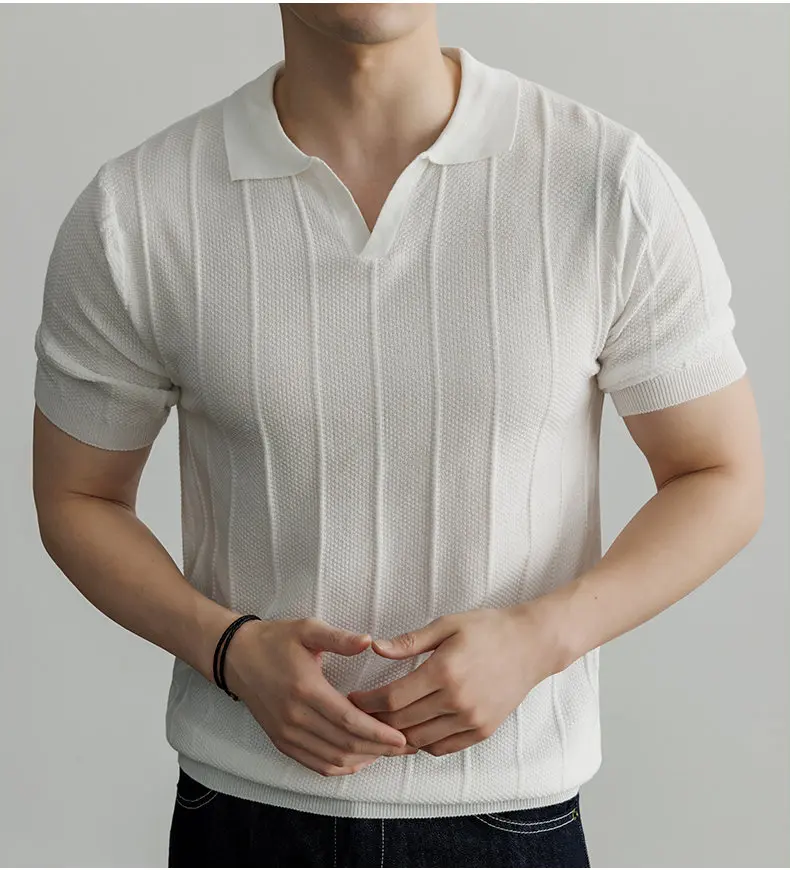 Frühling und Sommer Neues Luxuriöses Europäisches Kurzarm-V-Ausschnitt-T-Shirt Herren Mode-Pullover – Detail 16