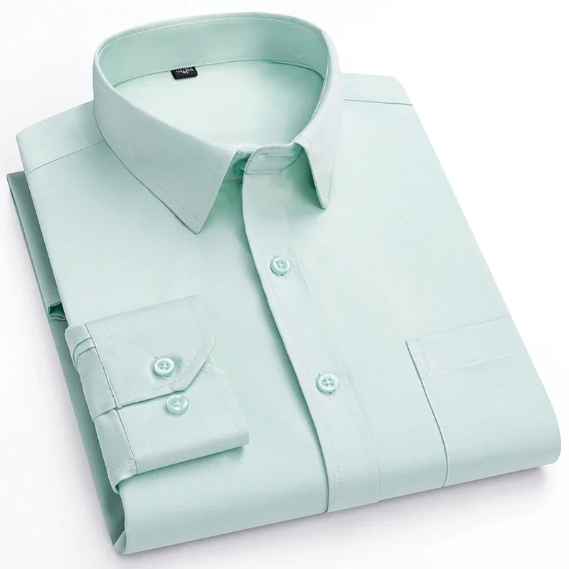 

Men's Classic Business Ice Silk Long Sleeve Shirts Solid Plain Formal Elegant Dress Shirt Casual Standard Male Workwear Shirts