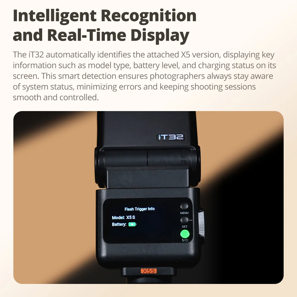 Godox iT32 TTL minicamera, 2,4 GHz draadloze HSS 1/8000s met touchscreen, ingebouwde batterij en modellering LED, modulair systeem, compatibel met optionele X5-triggers