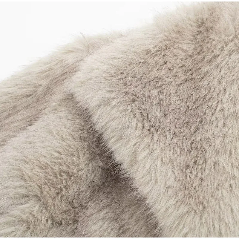 Winter Gradient Faux Fur Coat Women Luxury Big Fur Collar Pockets Loose Jacket Female Fashion Lady High Street Overcoats