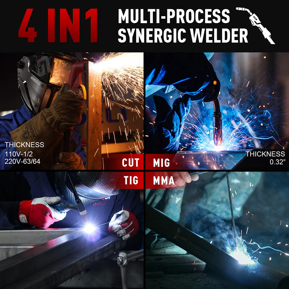 ANDELI 110/220V Plasma Cutting Machine with MIG TIG MMA Non-HF Non-contact Cutting Multiprocess MIG Welder Gas/Gasless Welding 4