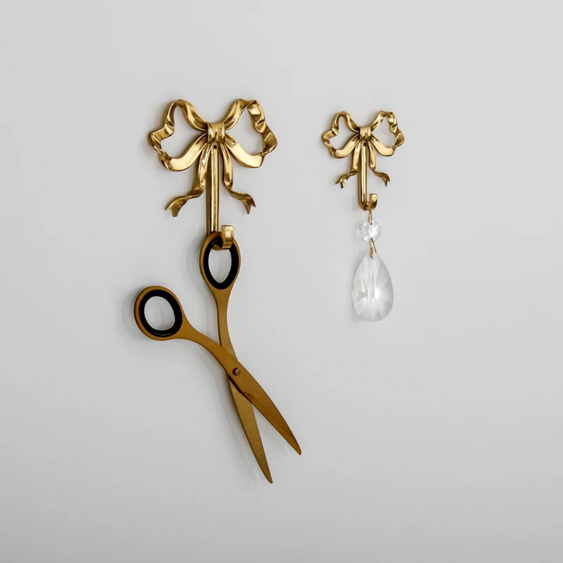 Nordic Retro Clothes Hook Bedroom Porch Bathroom Wall Decoration Solid Brass Bow Shape