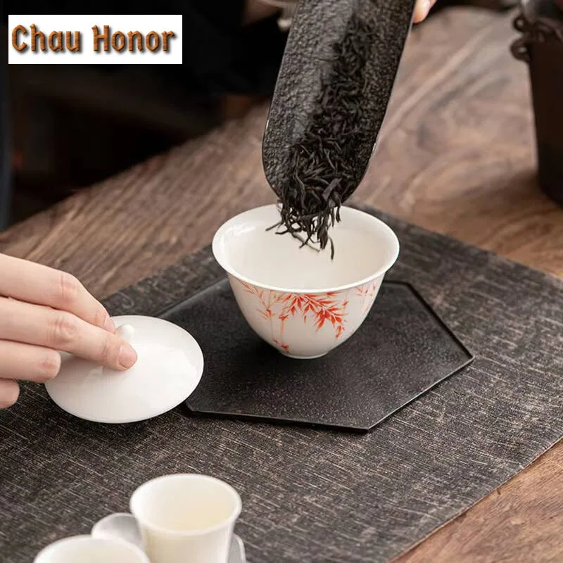 150ml Japanese Style Hand-painted Cover Bowl Thin Tire White Porcelain Sancai Bowl Kung Fu Teaset Tea Ceremony Accessories Gift