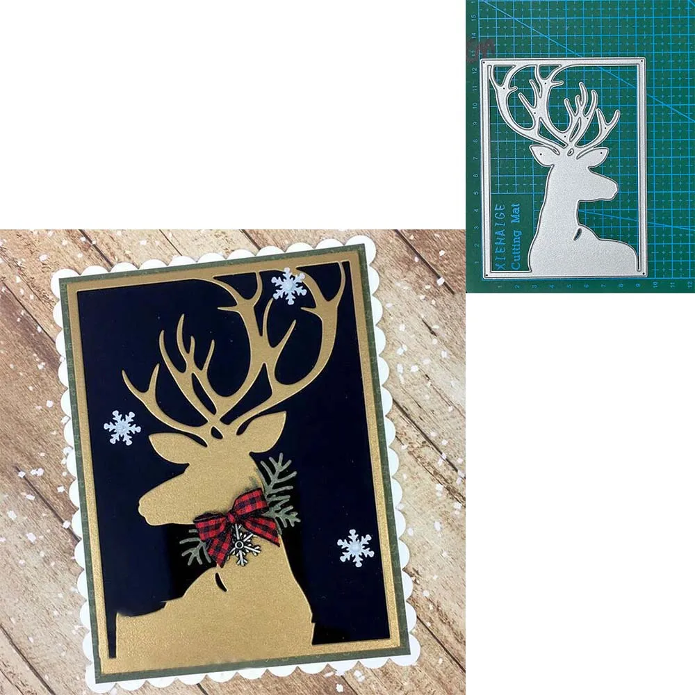 

Stag Deer In Frame Patern Metal Cutting Dies Scrapbooking Blade Punch Embossing Paper Cutter Mold For Clipart Decorating