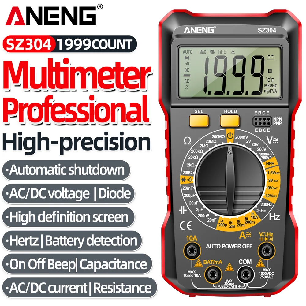 ANENG SZ304 Digital Multimeter True RMS Handheld Multifunction High Precision Tester NCV AC/DC Votage Current Resistance Ohm Tool