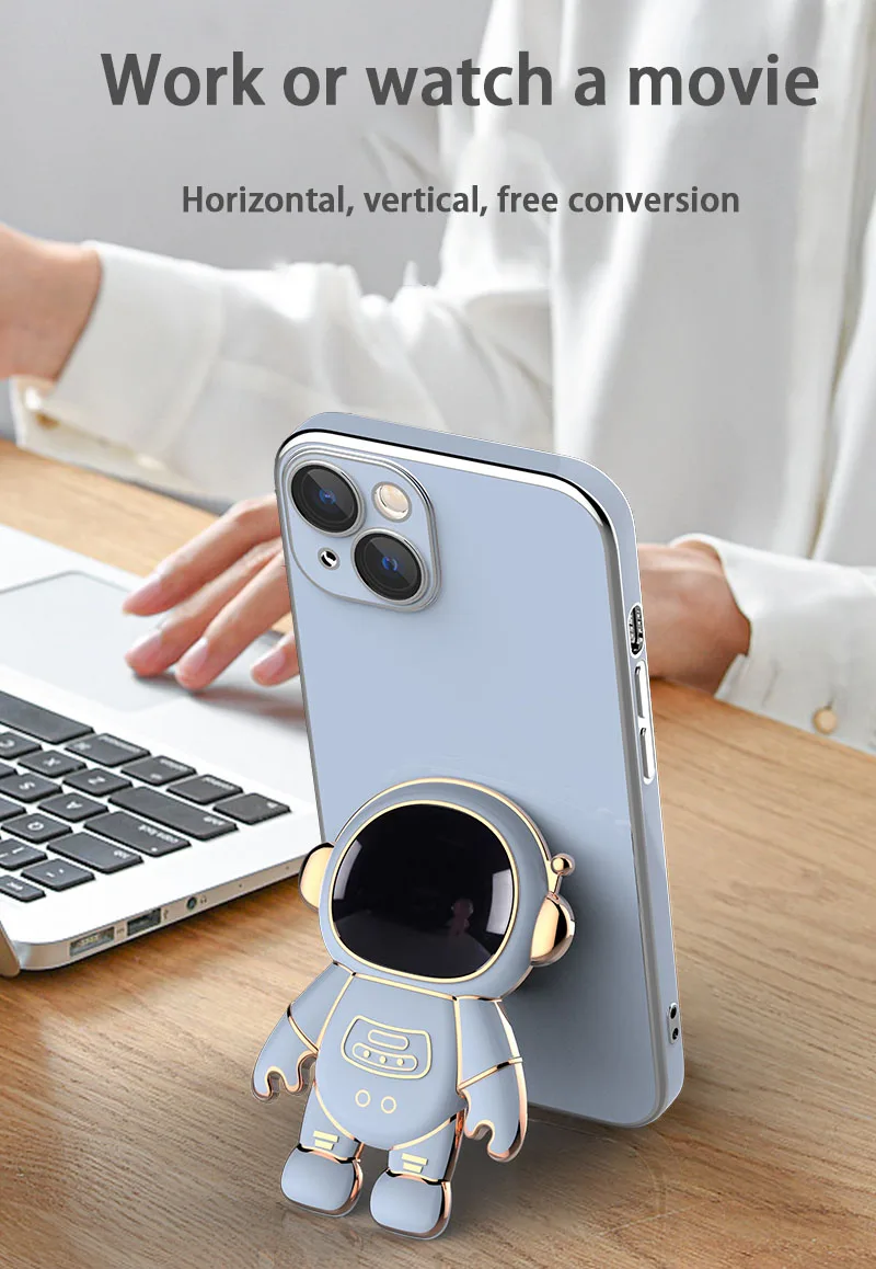 Astronaut Space Electroplate Folding Stand Cell Phone Case For iPhone 13 Pro Max 11 12 Pro Xr Xs 7 8 Plus Silicone Funda Cover iphone 13 pro max leather case