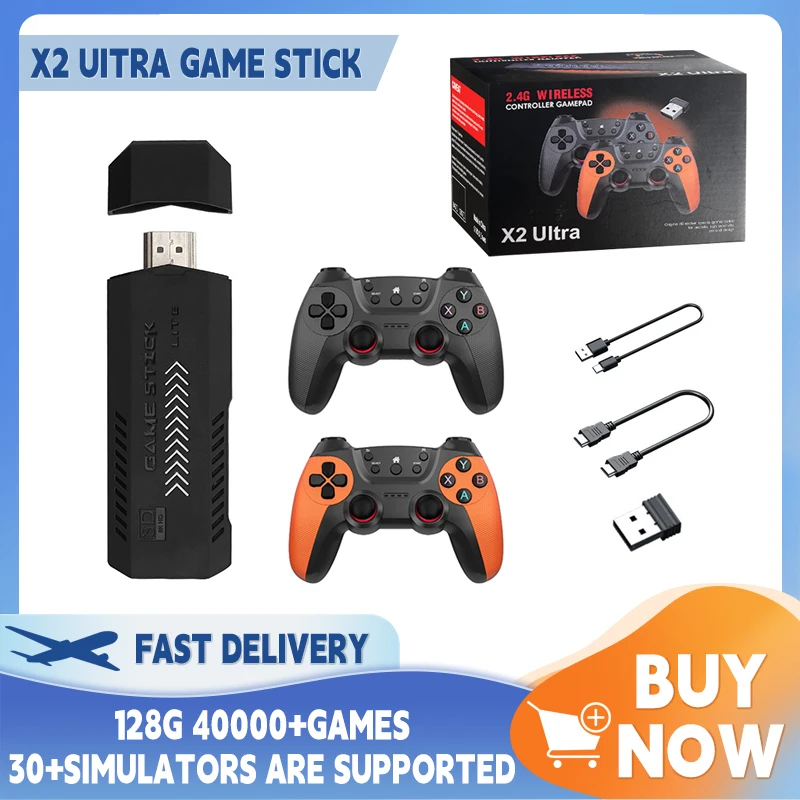 X2 Uitra Game Stick 4K Hd Console Per Videogiochi Doppio Controller Wireless 2.4G Console Retrò 58000 Giochi Per Regalo Di Natale Psp