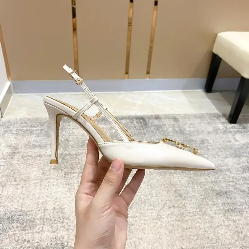 2024 New Summer Metal Buckle Baotou Fashion Sandals Women's Stilettos with Pointed Back  White Elegant for Ladies' Shoes heels