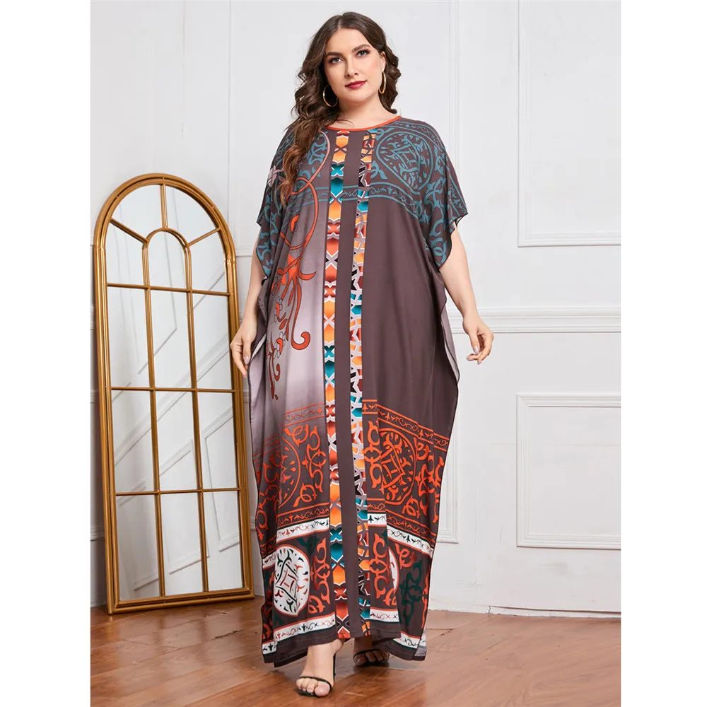 

Women Short Sleeve Maxi Dress Print Kaftan Muslim Abaya Turkey Robe Dubai Morocco Caftan Islamic Clothing African Dashiki Gown