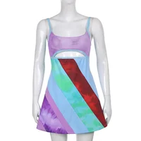 hirigin Women's Vintage Print Semi-Sheer Sheath Dress 00s Fashion Bodycon Mini Slip Dress Retro Bandana Print Fitted Strap Dress - Image 6