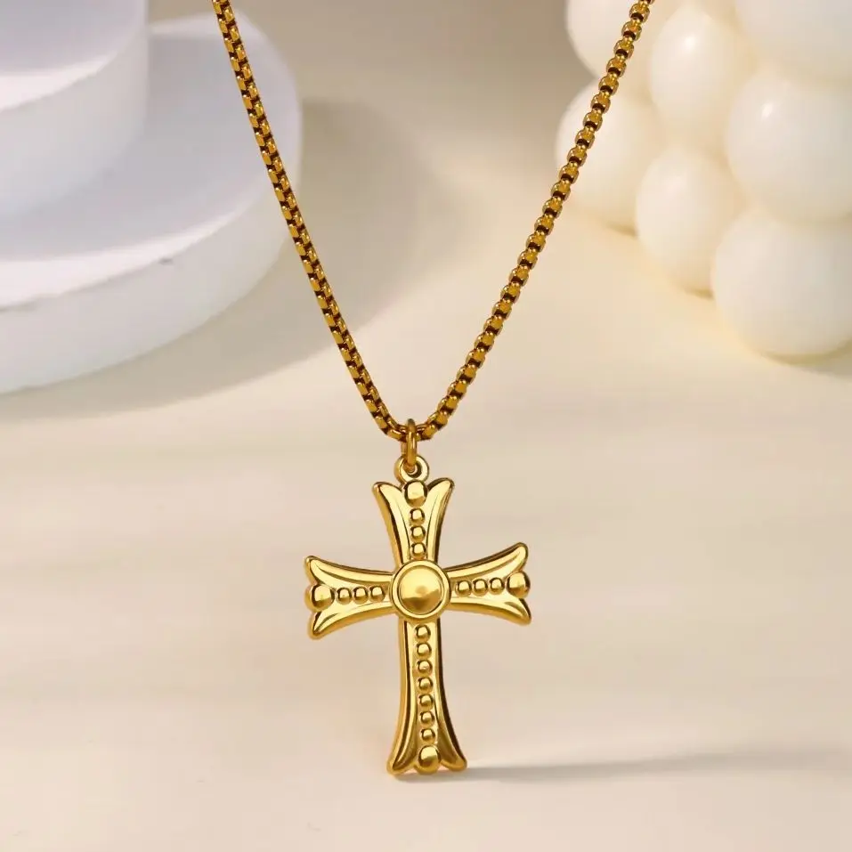 Fashion Classic Cross Pendant Necklace For Women Men Gold Color Stainless Steel