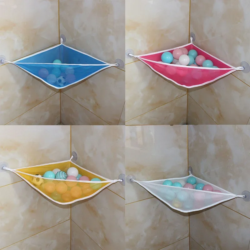 Bath Toy Mesh Corner Storage Bag Baby Shower Kids Toys Suction Cups Net Plastic Drain Bag Hanging Bathroom Organizer Accessories 3