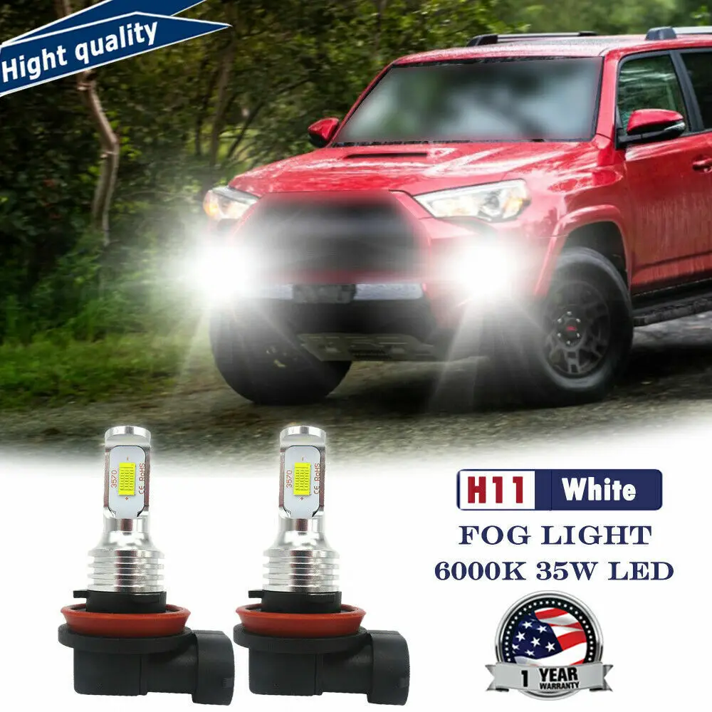 

New 2x H11 70W Clear White LED Fog Light Bulbs No noise For Toyota 4Runner 10-20