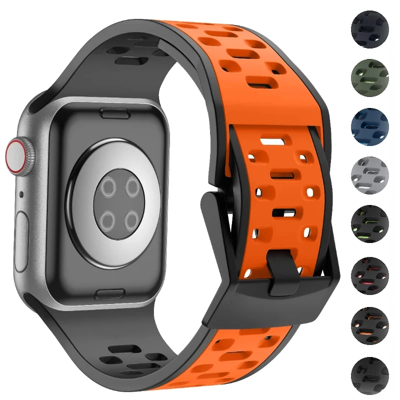 애플 워치 밴드용 실리콘 스트랩, 울트라 2 49mm, 시리즈 9 8 7 45, 통기성 2 색 팔찌, 아이워치 6 5 4 SE 44 42mm 벨트