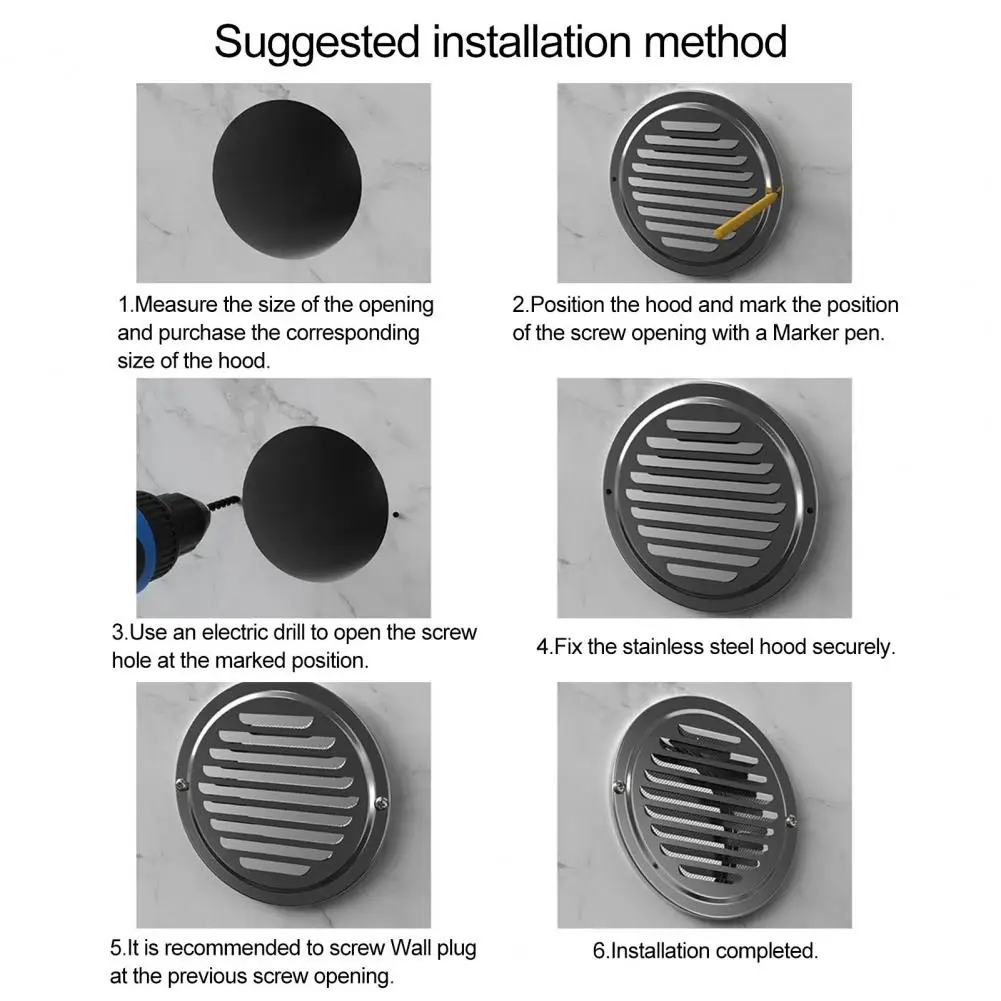 

Vent Grill Cover Stainless Steel Air Vent Cover with Built-in Fly Screen Mesh Ducting Grille for Wall Inlet Effective