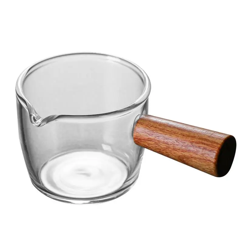

Coffee Extraction Cup Glass Single Spout Coffee Pitcher Carafe Cups fashionable mini milk cup Espresso Glass with Wooden handle