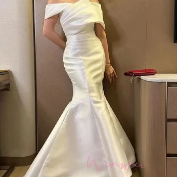 Backless Strapless Party Dresses Floor-Length Prom Dress Customized White One Shoulder Mermaid robes de soirée Satin 2025