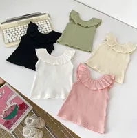 2024 Summer New Girls Candy Color Sweet Baby Tank Top Lotus Leaf Collar Vest Toddler Outwear Tops 1