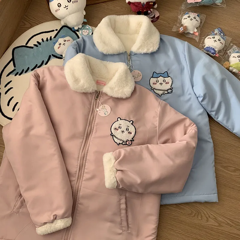 

Chiikawa Cute Fleece Zipper Top Hooded Y2K Girls Soft Plush Jacket Women Autumn Winter Coat Japan Style Cardigan Kawaii Gift