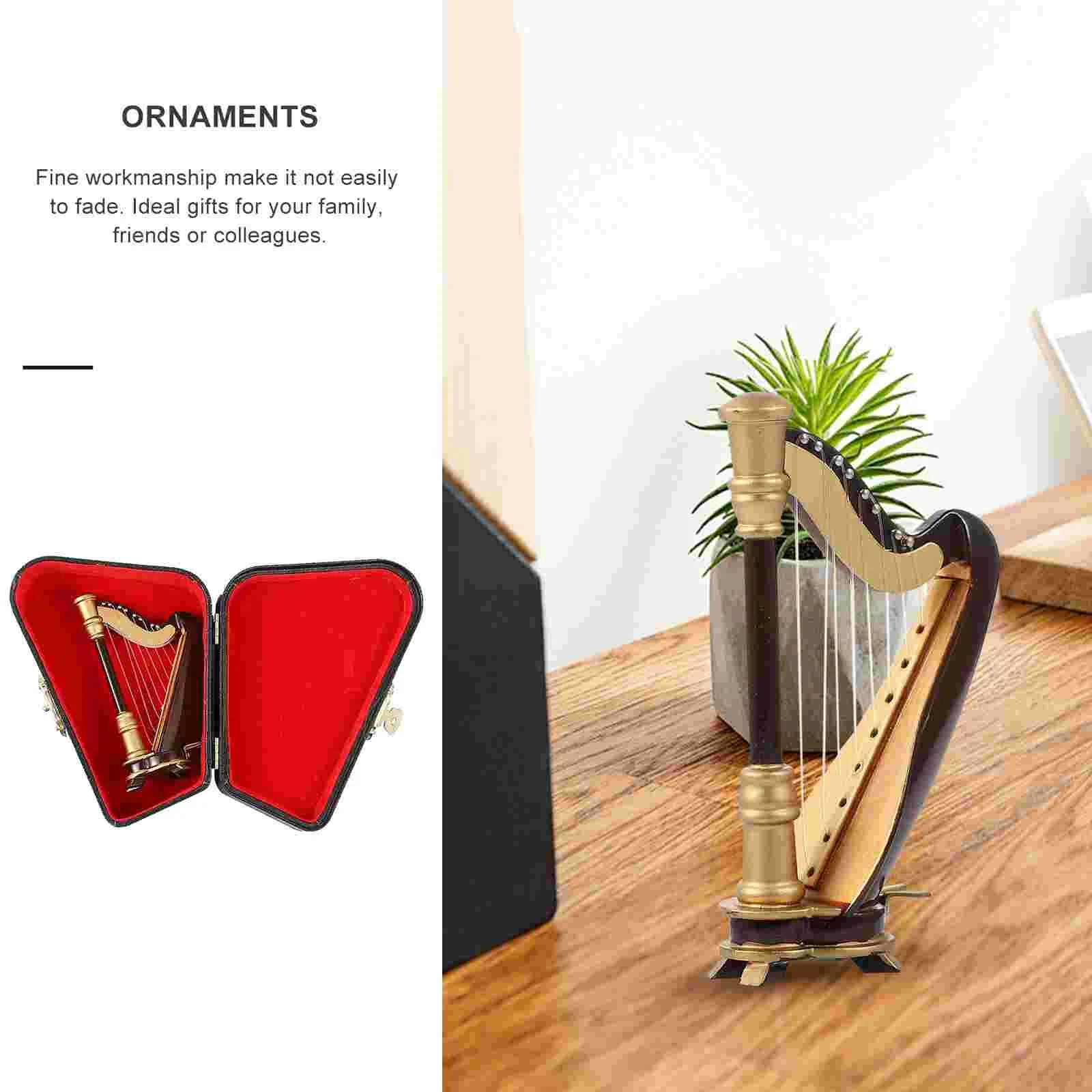 NEW Miniature harp figures, musical instrument models, vintage decorative mini statues, wooden vintage music accessories
