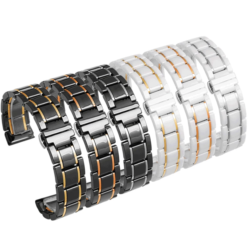 General Purpose Men's And Women's Ceramic Watchband  Waterproof Solid Fine Steel Watch Chain 16 22 24mm