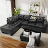 Faux Leather/Linen Fabric Sectional Sofa Couch, Modern L-Shaped Modular Couch Upholstered 3/6 Seaters Living Room Sofa Couch 1