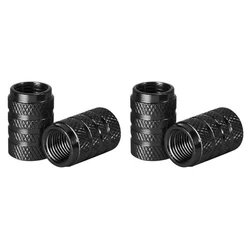Set of 4 Aluminum Tire Valve Stem Caps - Universal Dust Covers (Black)