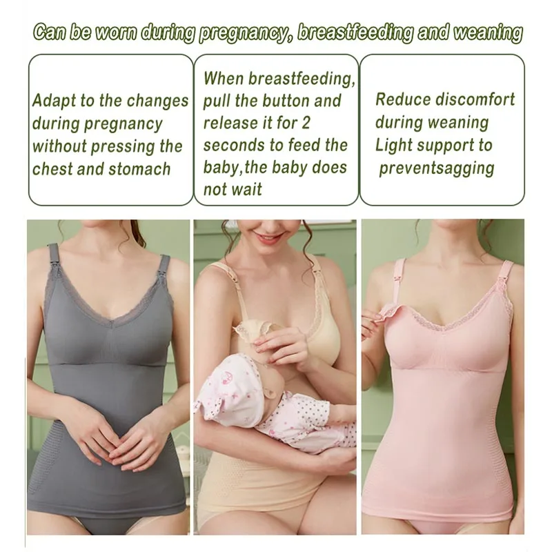 Elastic Lace Maternity Nursing Camisole Removable Breast Pad Prevent Sagging Waist Shaping Pregnant Breastfeeding Vest Underwear