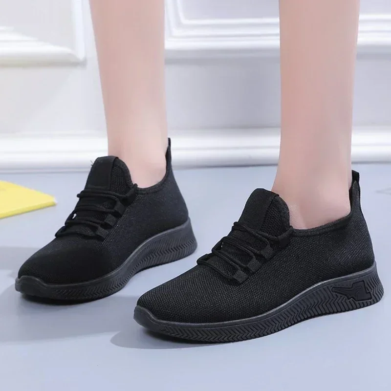 

Женские сетчатые туфли, Вулканизированная нескользящая подошва, на шнуровке, дышащая удобная прогулочная обувь, на осень