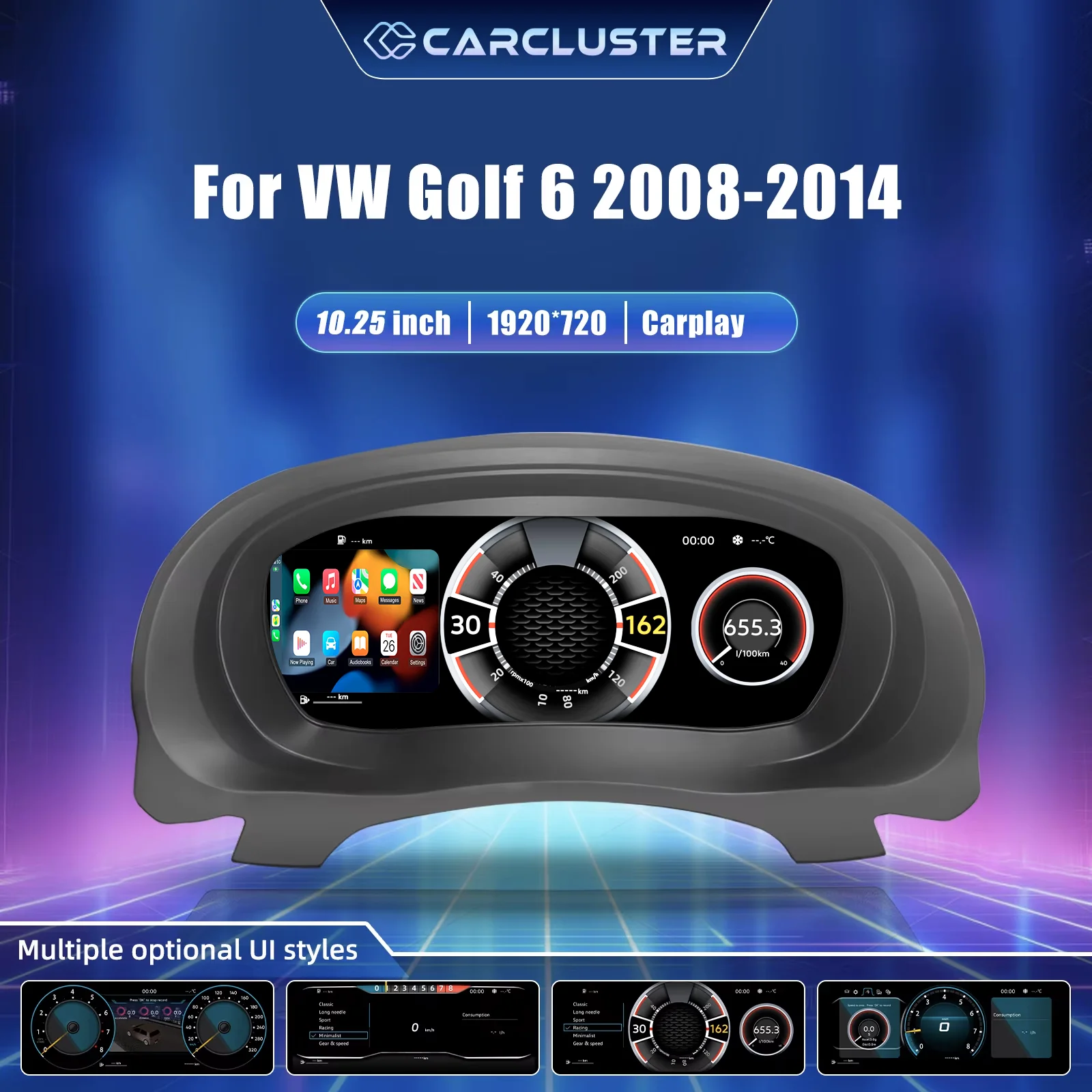Panel de Instrumentos Digital LCD para VW Golf 6, Años 2008-2014, Panel de Instrumentos para Automóvil, Cabina Virtual, Tacómetro, Velocímetro, Indicador de Combustible, Kit de Actualización, Conexión Plug and Play 1