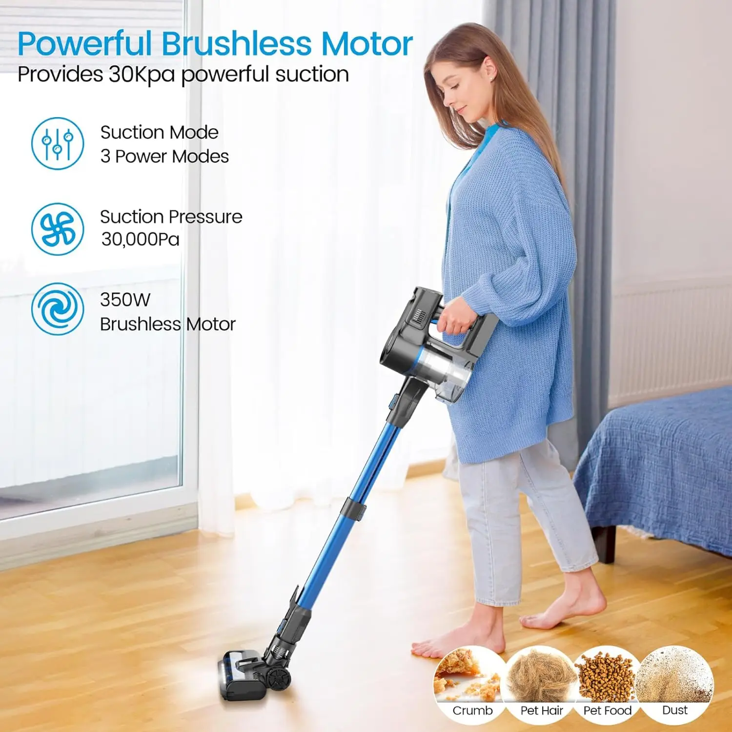 Yoma S100 30KPa 350W Stick Cordless Vacuum Cleaner, up to 50mins Runtime, 9-in-1 Stick Vac for Hardwood Floor Pet Hair Home Car 2