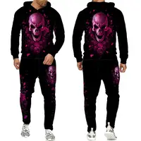 Skull Horror Hoodie Suit New Autumn 3D Printing Sportswear 2Pcs Set Men Oversize Pullover Men's Vintage Kids Casual Suits 2