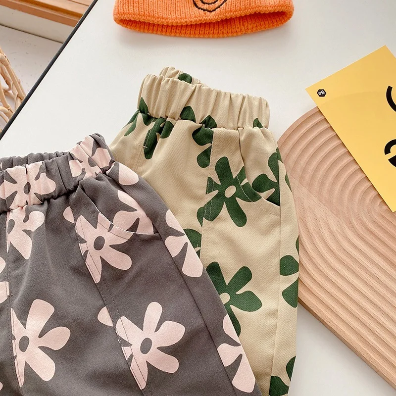 Baby Girl Retro Flower Loose Pants Fashion Comfortable Breathable Cotton Trousers Toddler Boy Autumn Pants baby trousers,cotton pants