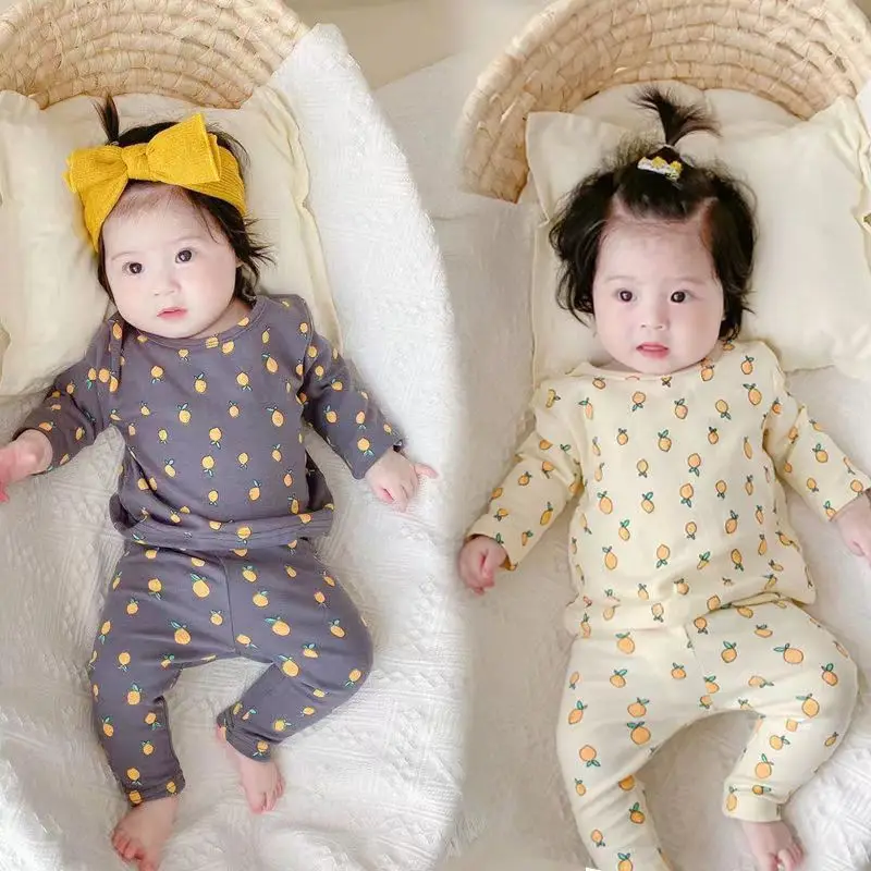 Autumn Children&rsquo;s Sleepwear Korean Casual Boys Girls 2 Piece Loungewear Set For 3 6 9 12 18M kids sleepwear sets