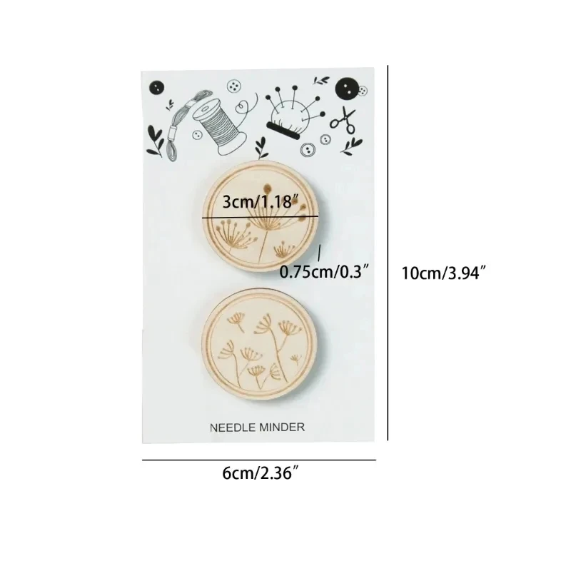 Cross Stitch Wood Needle Minder, Round Sewing Magnet Needle Keeper, Bordado Padrão Flor Esculpida, Acessórios Bordados, 2pcs